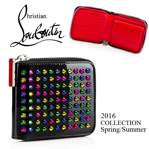 2016新作 ルブタン 財布 コピー Christian Louboutin 新品本物 ブラック マルチカラースパイク 2つ折り財布 1165050 B105